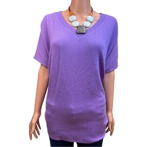 ANDREE BY UNIT Lavender V-Neck Waffle Knit Tunic Medium